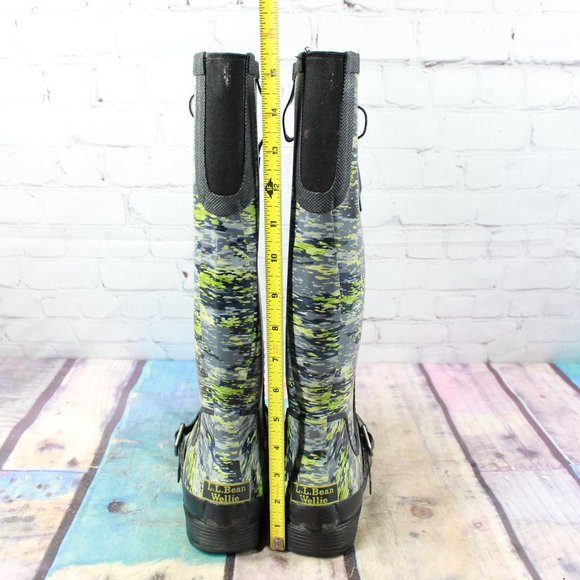 LL Bean Mariner Blue Camouflage Knee High Wellie Rain Boots Size 7 M - Picture 8 of 9